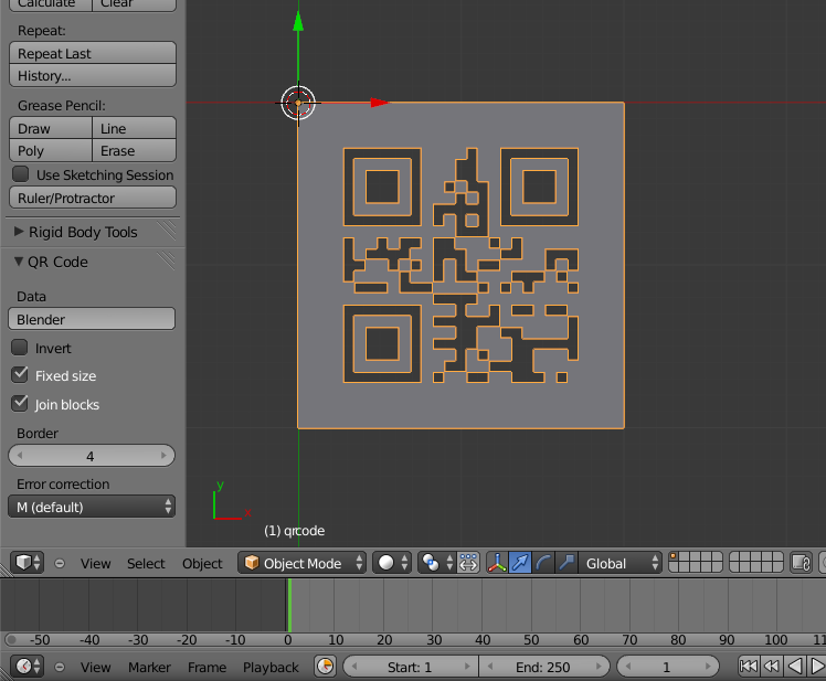 QR Code properties box